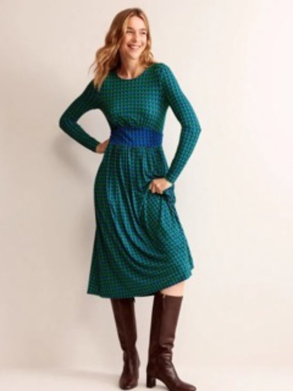 BODEN Thea Long Sleeve Jersey Midi Dress